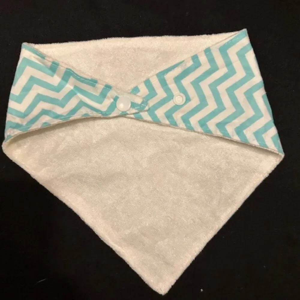 Aqua Chevron Bandana Bib & Teething Ring Set 7388 Handmade NWT Boutique